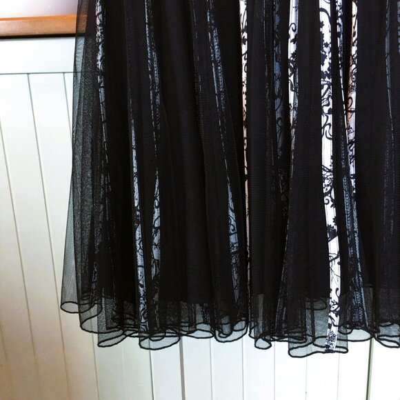 JS Collections Cocktail Dress Floral Accordion Draped Black Midi Dress 18W - Picture 6 of 8